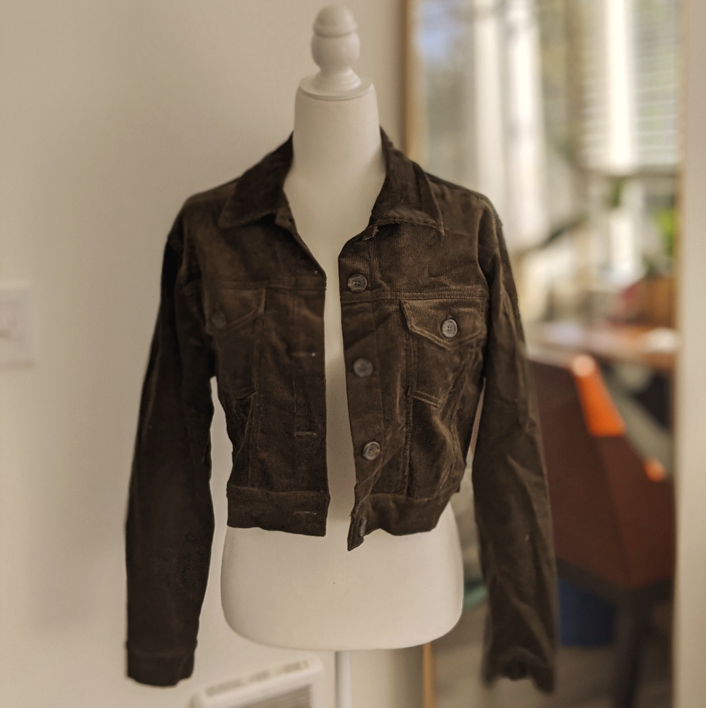 Corduroy green button down crop jacket